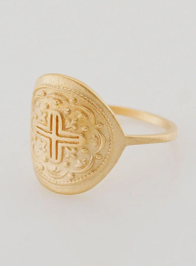 Ring with Carved Cross of Jesus - Gold-Plated - Size 60 (pic 2)