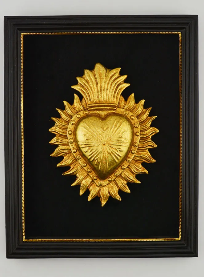 Ex Voto Wall Decoration Golden Heart on Velvet - 18cm (pic 1)