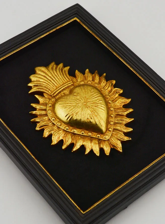 Ex Voto Wall Decoration Golden Heart on Velvet - 18cm (pic 3)