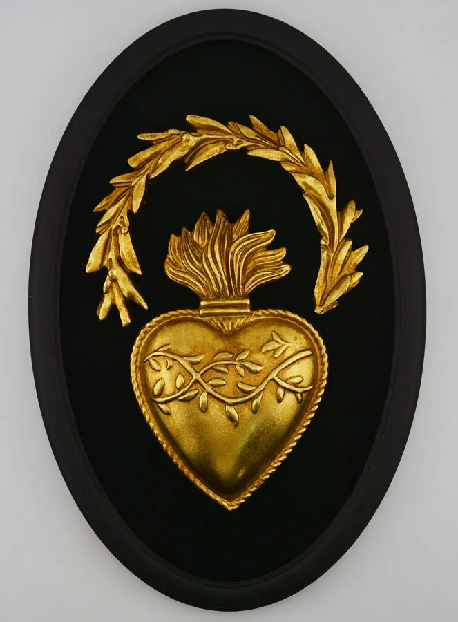 Ex Voto Wall Decoration Golden Radiant Heart on Velvet - 23cm (pic 1)