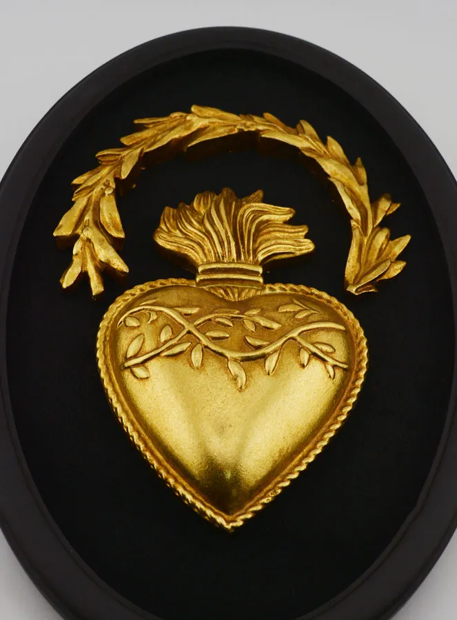 Ex Voto Wall Decoration Golden Radiant Heart on Velvet - 23cm (pic 2)