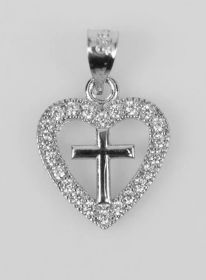 Heart Cross Pendant in 925 Silver - 16mm (pic 1)