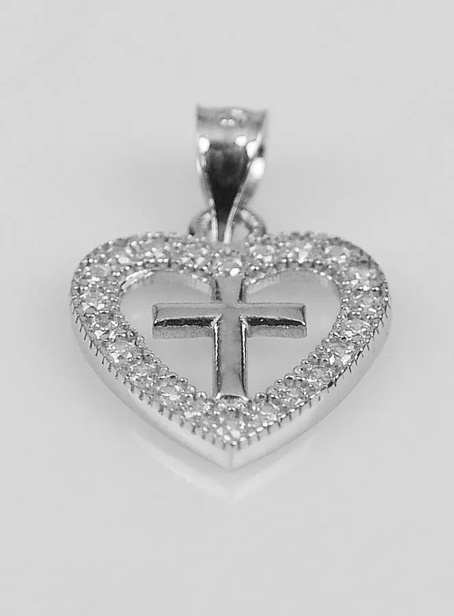 Heart Cross Pendant in 925 Silver - 16mm (pic 2)