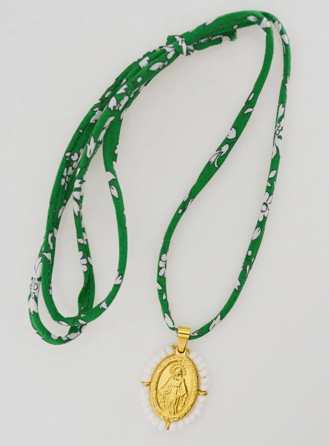 Miraculous Medal with Beads - Green Liberty Cord (pic 2)