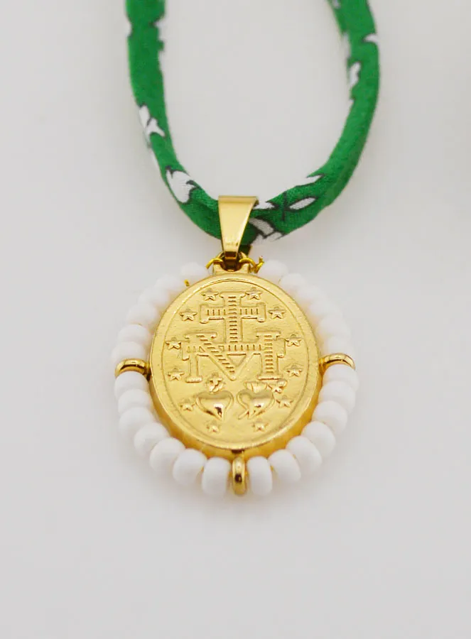 Miraculous Medal with Beads - Green Liberty Cord (pic 3)