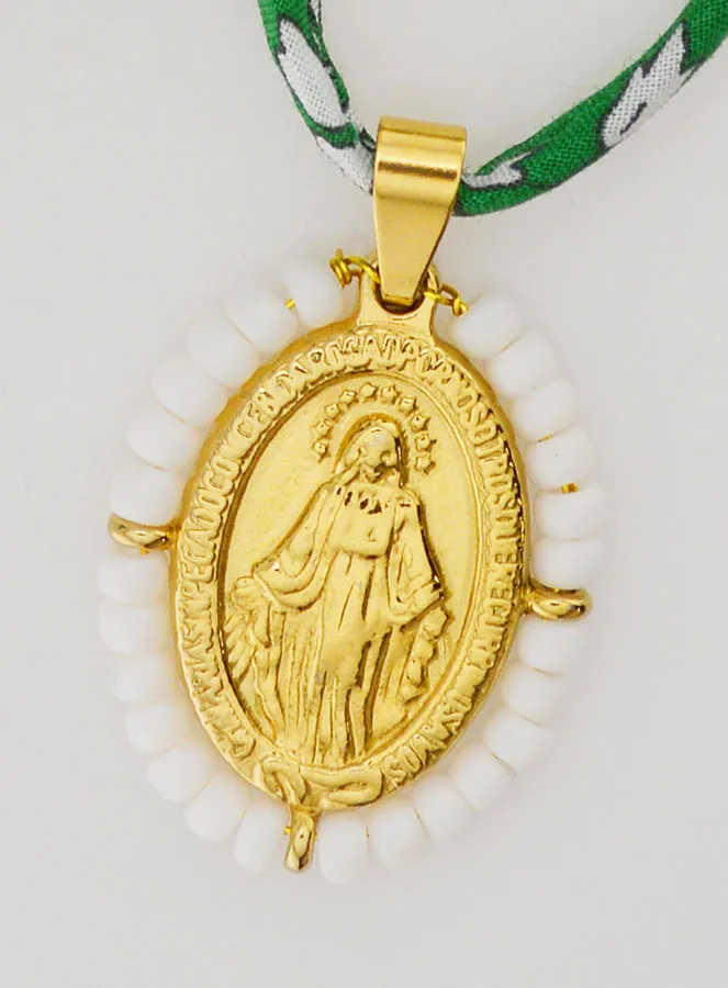 Miraculous Medal with Beads - Green Liberty Cord (pic 4)