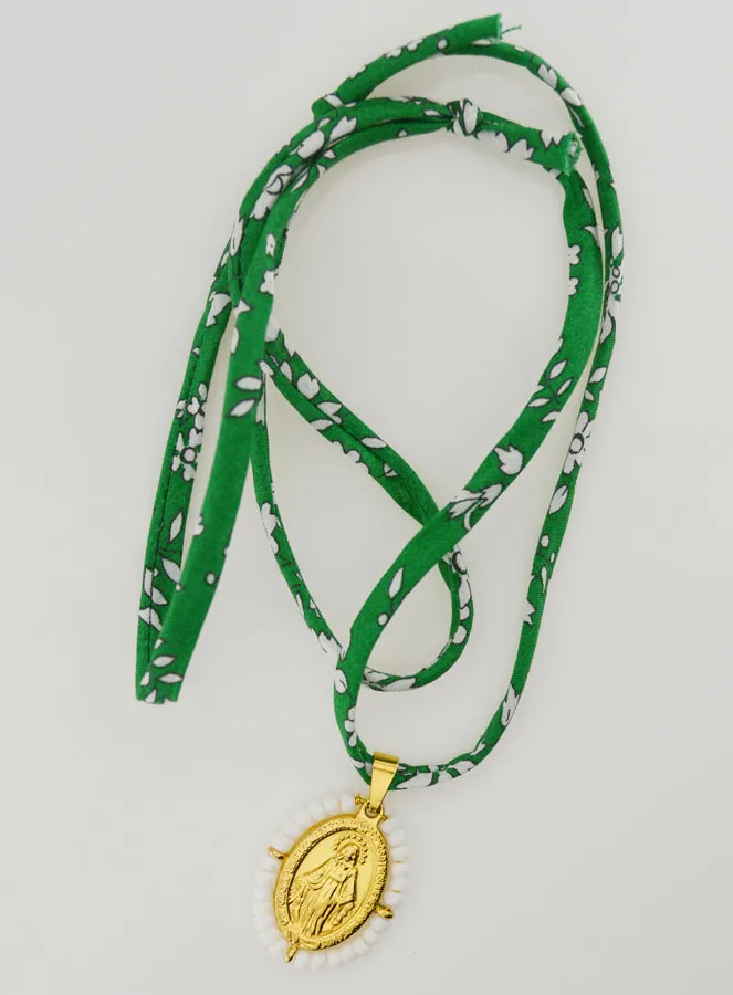 Religious Necklace Green Liberty Cord - Miraculous Medal with Beads (pic 2)