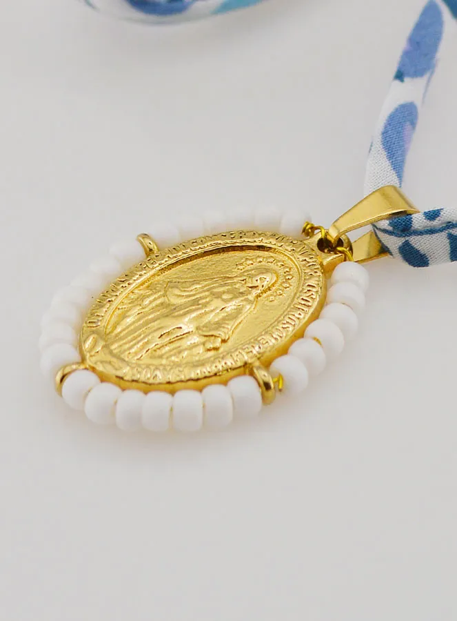 Miraculous Medal with Beads - Blue Liberty Cord (pic 1)