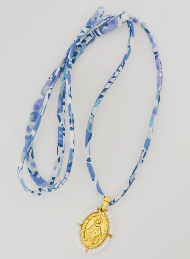 Miraculous Medal with Beads - Blue Liberty Cord (pic 2)