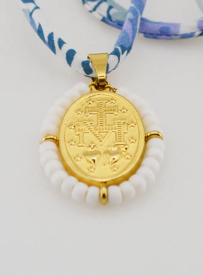 Miraculous Medal with Beads - Blue Liberty Cord (pic 3)