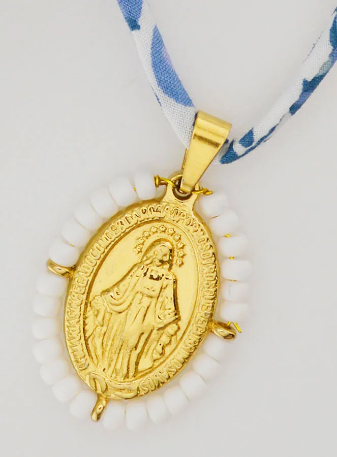 Miraculous Medal with Beads - Blue Liberty Cord (pic 4)