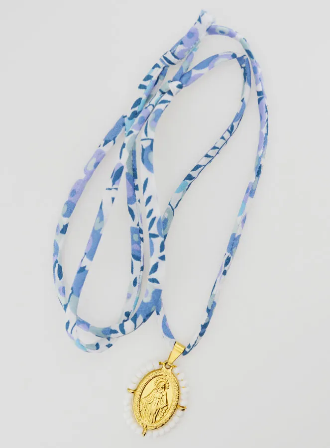 Religious Necklace Blue Liberty Cord - Miraculous Medal with Beads (pic 2)
