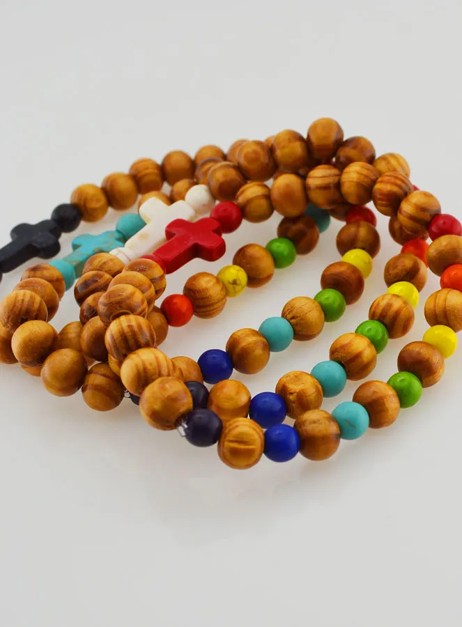 Set of 4 Religious Wooden Bracelets with Cross (pic 3)
