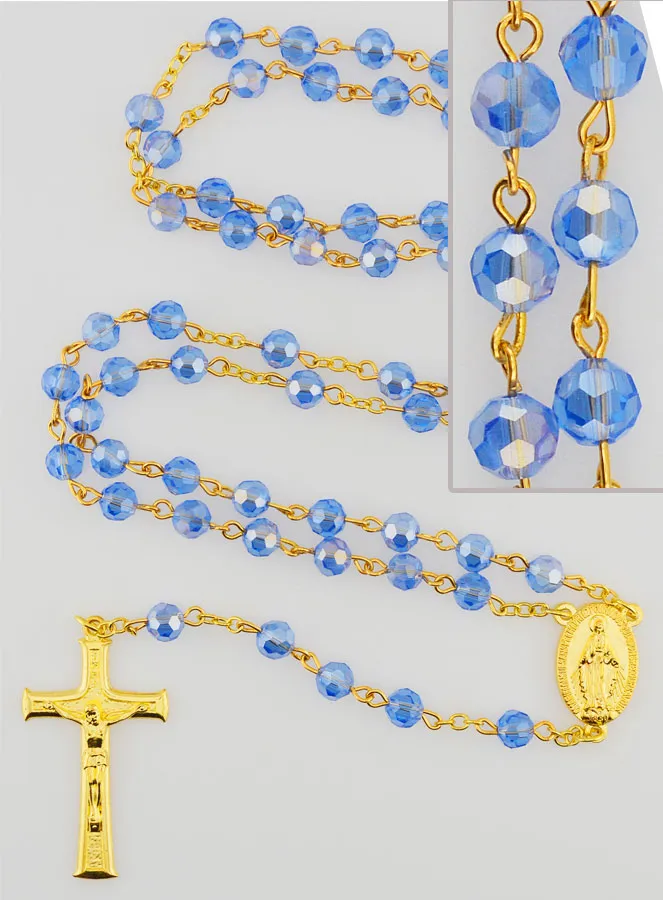 Miraculous Medal Rosary with Faceted Beads - Blue (pic 1)