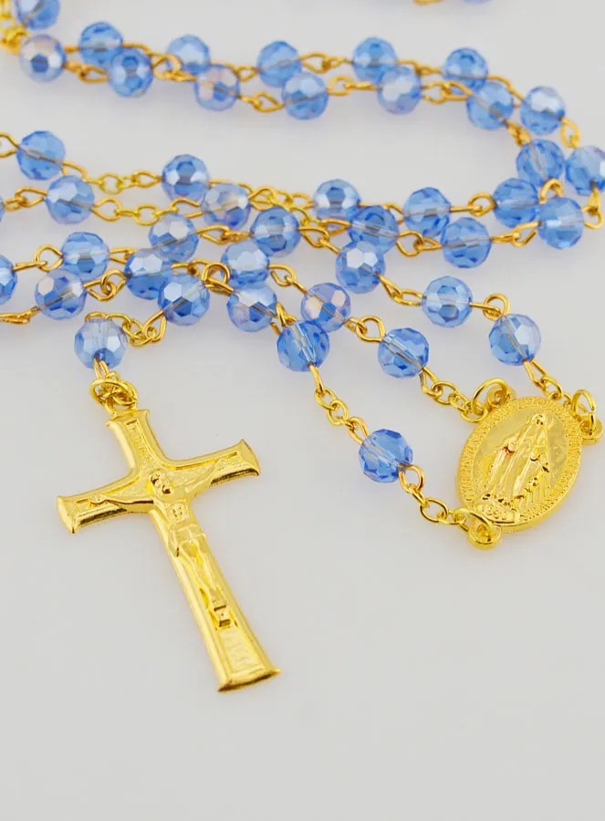 Miraculous Medal Rosary with Faceted Beads - Blue (pic 2)