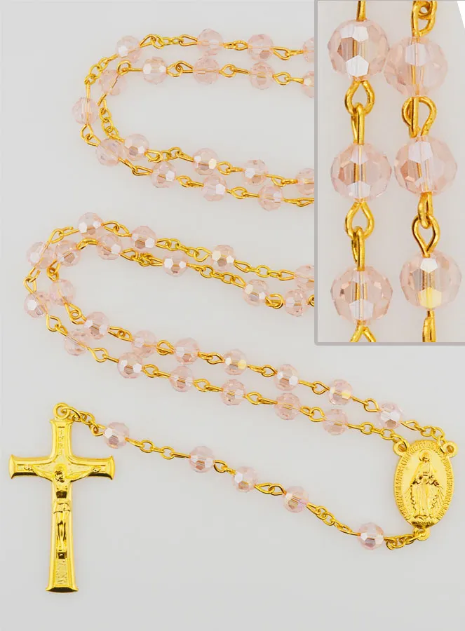 Miraculous Medal Rosary with Faceted Beads - Pink (pic 1)