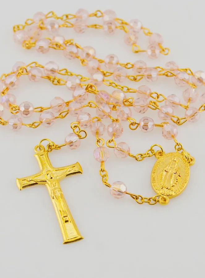 Miraculous Medal Rosary with Faceted Beads - Pink (pic 2)