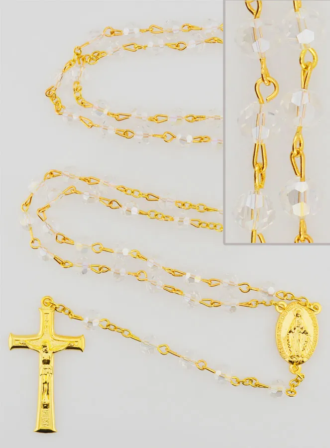 Miraculous Medal Rosary with Transparent Faceted Beads (pic 1)