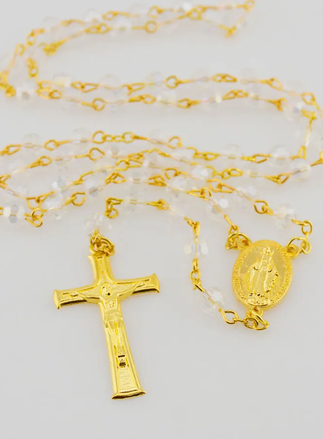 Miraculous Medal Rosary with Transparent Faceted Beads (pic 2)