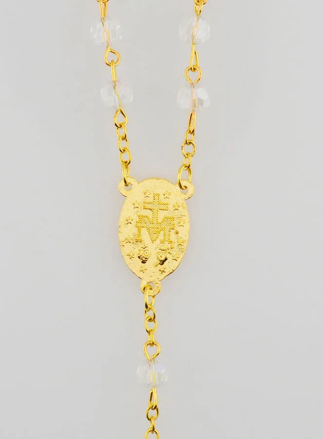 Miraculous Medal Rosary with Transparent Faceted Beads (pic 4)