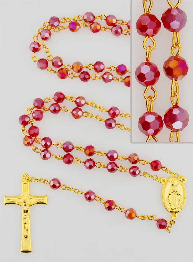 Miraculous Medal Rosary with Faceted Beads - Red (pic 1)