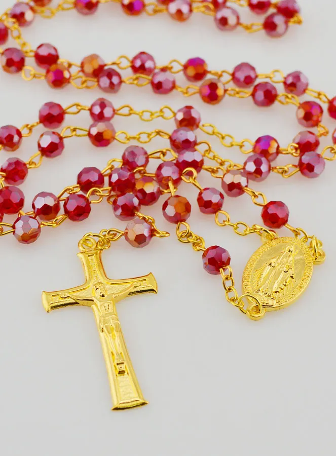 Miraculous Medal Rosary with Faceted Beads - Red (pic 2)
