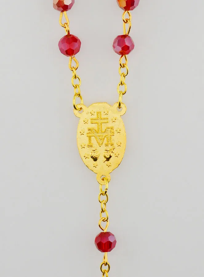Miraculous Medal Rosary with Faceted Beads - Red (pic 4)