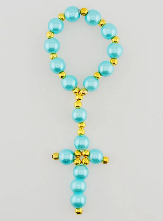 Pearlescent Glass Bead Decade Rosary - Blue (pic 1)