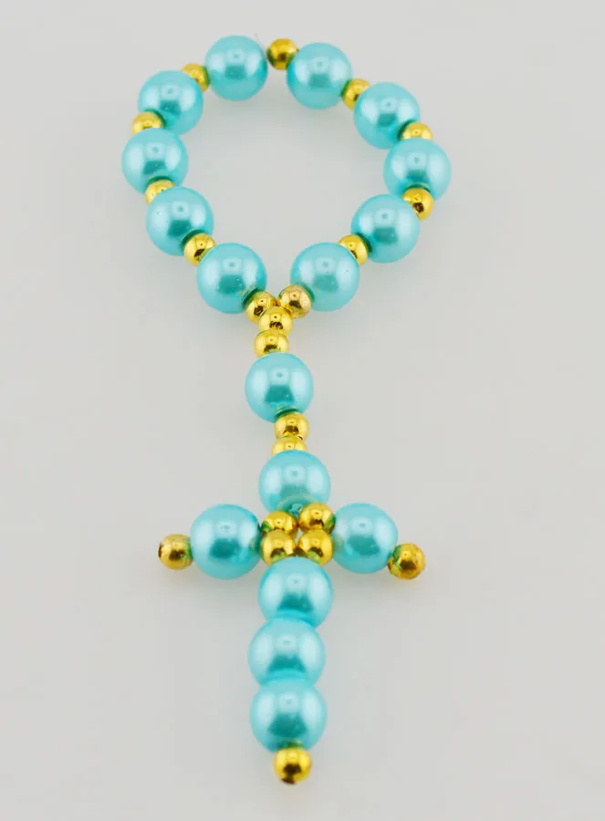 Pearlescent Glass Bead Decade Rosary - Blue (pic 2)