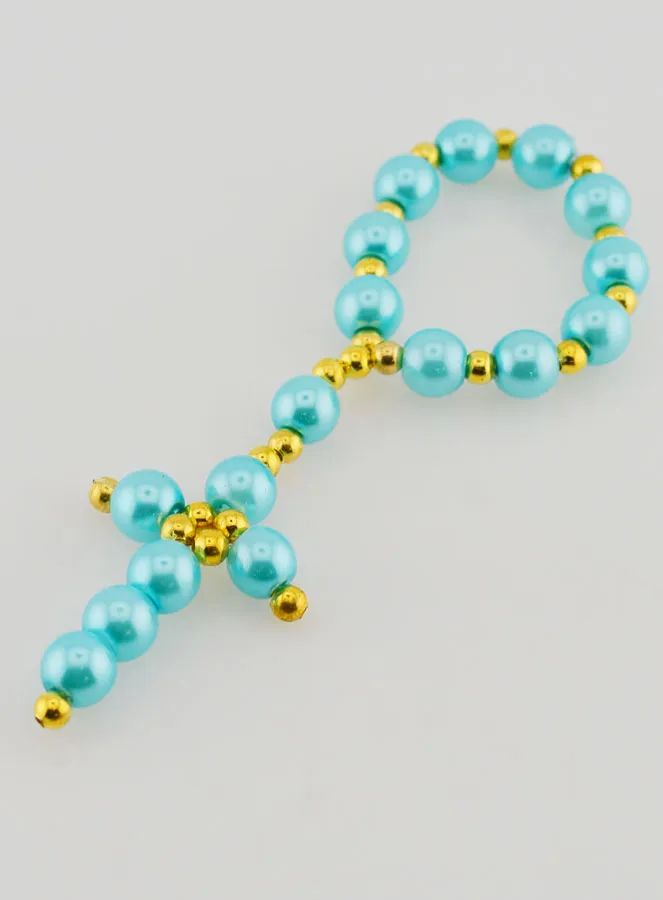 Pearlescent Glass Bead Decade Rosary - Blue (pic 4)