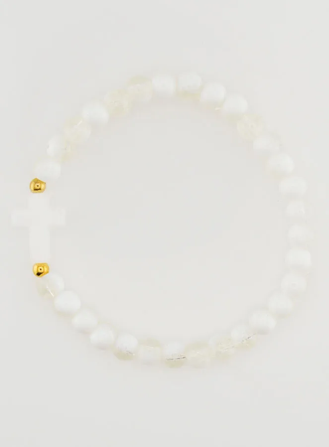 Religious Bracelet with Cross and White Glass Beads (pic 1)