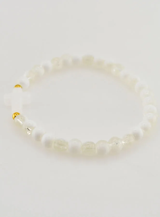 Religious Bracelet with Cross and White Glass Beads (pic 2)