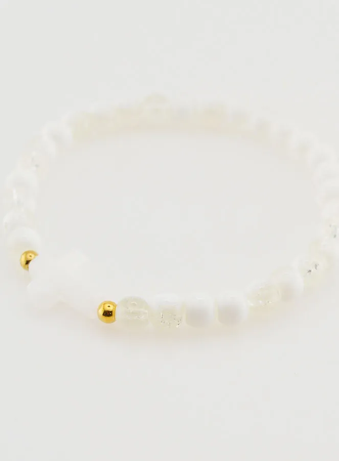 Religious Bracelet with Cross and White Glass Beads (pic 3)