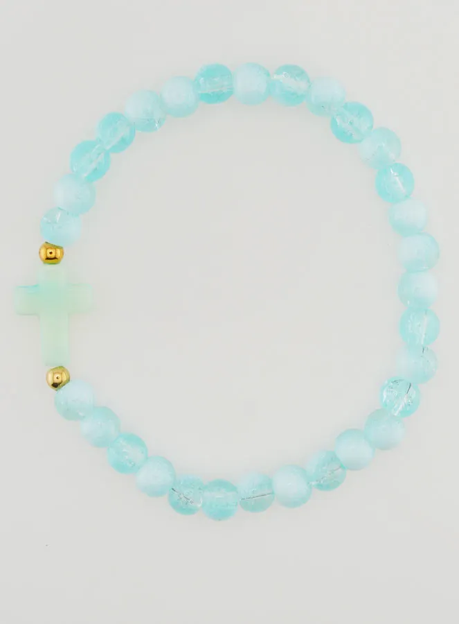 Religious Bracelet with Cross and Blue Glass Beads (pic 1)