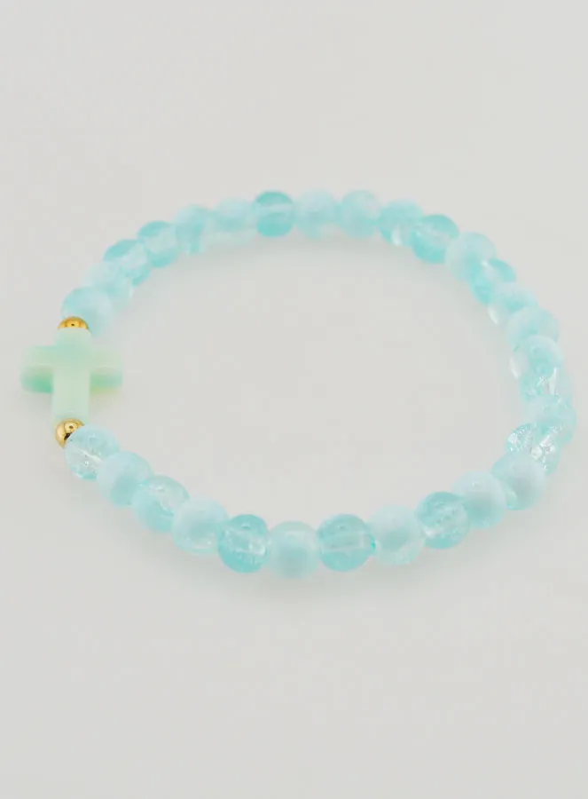 Religious Bracelet with Cross and Blue Glass Beads (pic 2)