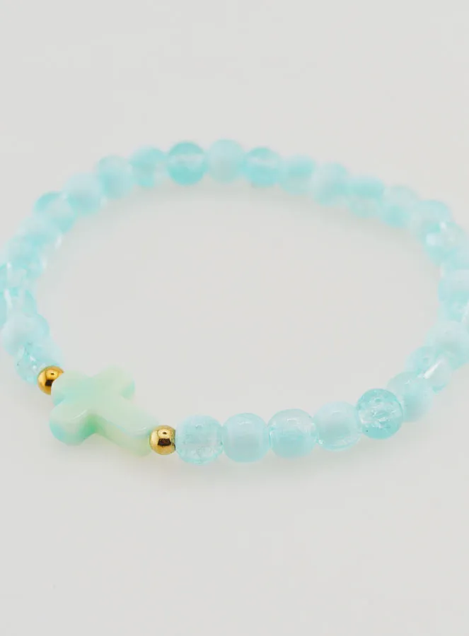 Religious Bracelet with Cross and Blue Glass Beads (pic 3)