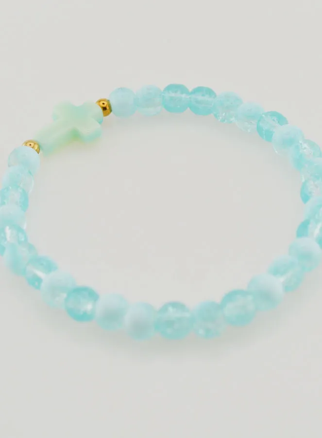 Religious Bracelet with Cross and Blue Glass Beads (pic 4)