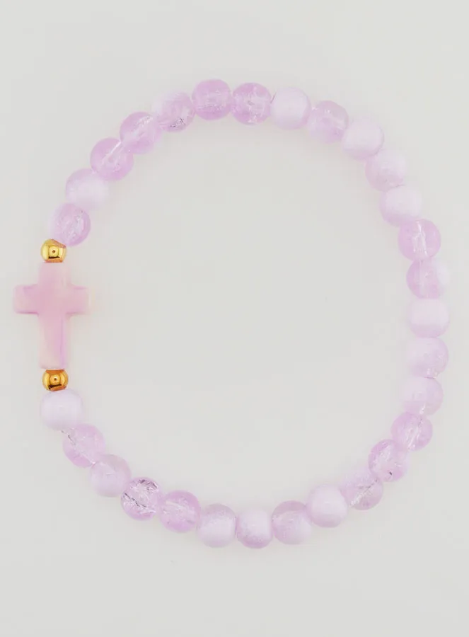 Religious Bracelet with Cross and Purple Glass Beads (pic 1)