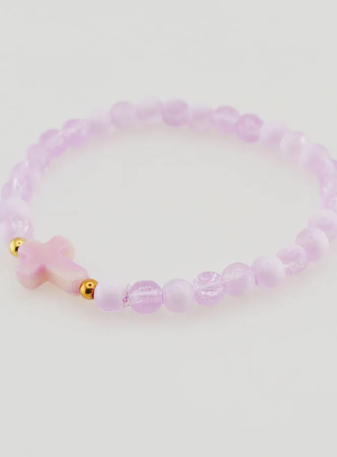 Religious Bracelet with Cross and Purple Glass Beads (pic 3)