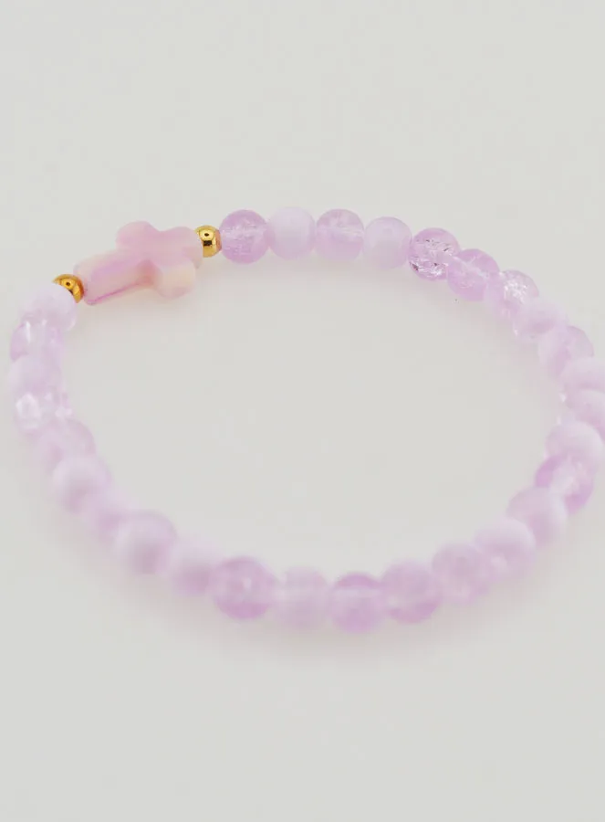 Religious Bracelet with Cross and Purple Glass Beads (pic 4)