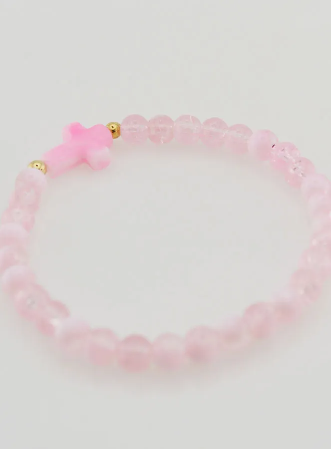 Religious Bracelet with Cross and Pink Glass Beads (pic 4)
