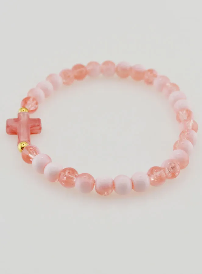 Religious Bracelet with Cross and Red Glass Beads (pic 2)