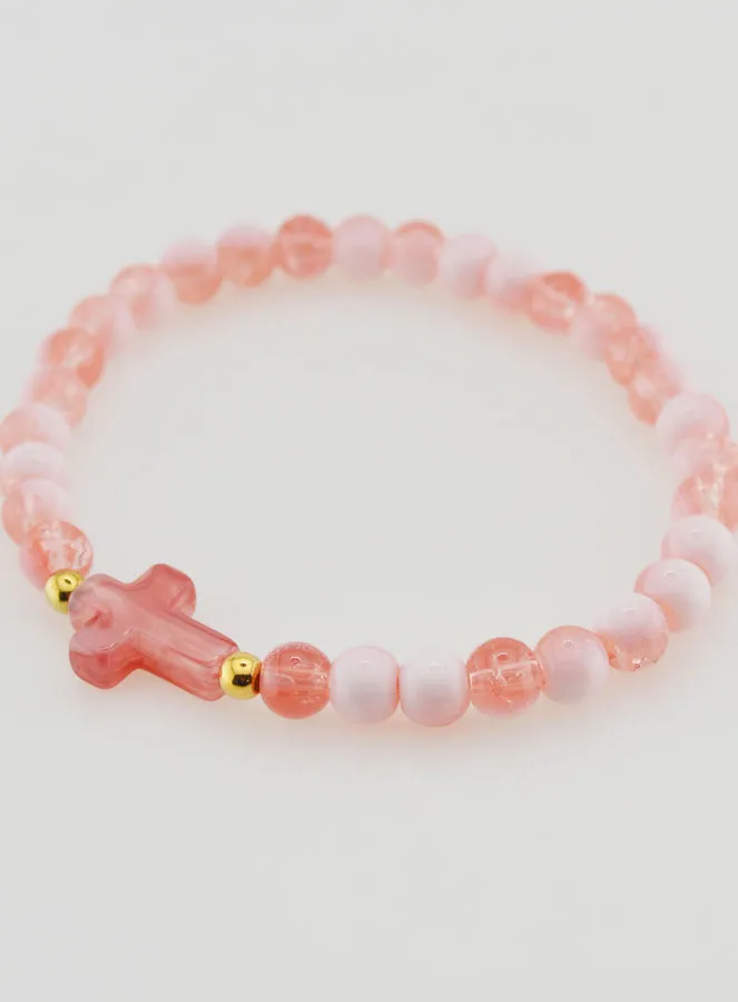 Religious Bracelet with Cross and Red Glass Beads (pic 3)