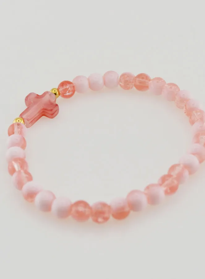 Religious Bracelet with Cross and Red Glass Beads (pic 4)