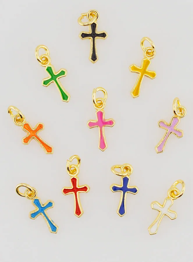 Set 10 Charms Multicoloured Mini Crosses 10mm (pic 1)