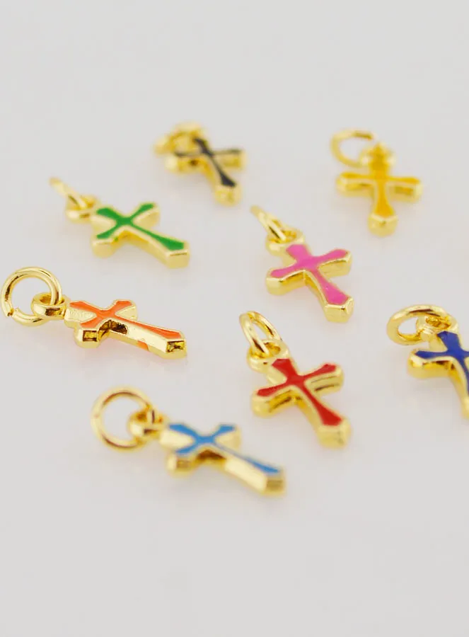 Set 10 Charms Multicoloured Mini Crosses 10mm (pic 2)