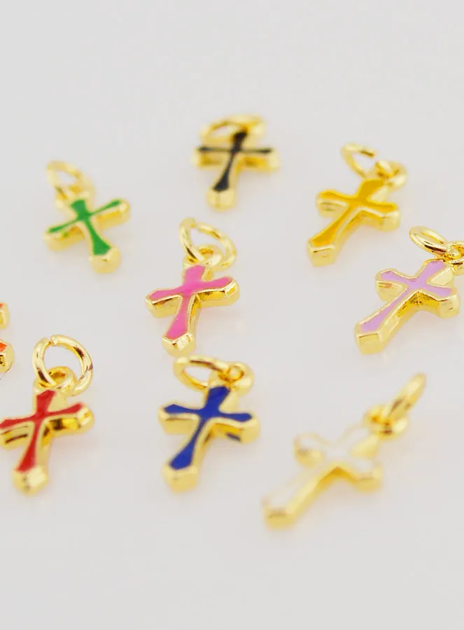 Set 10 Charms Multicoloured Mini Crosses 10mm (pic 3)
