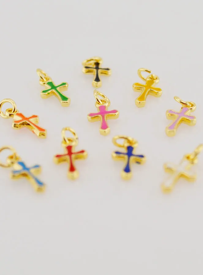 Set 10 Charms Multicoloured Mini Crosses 10mm (pic 4)