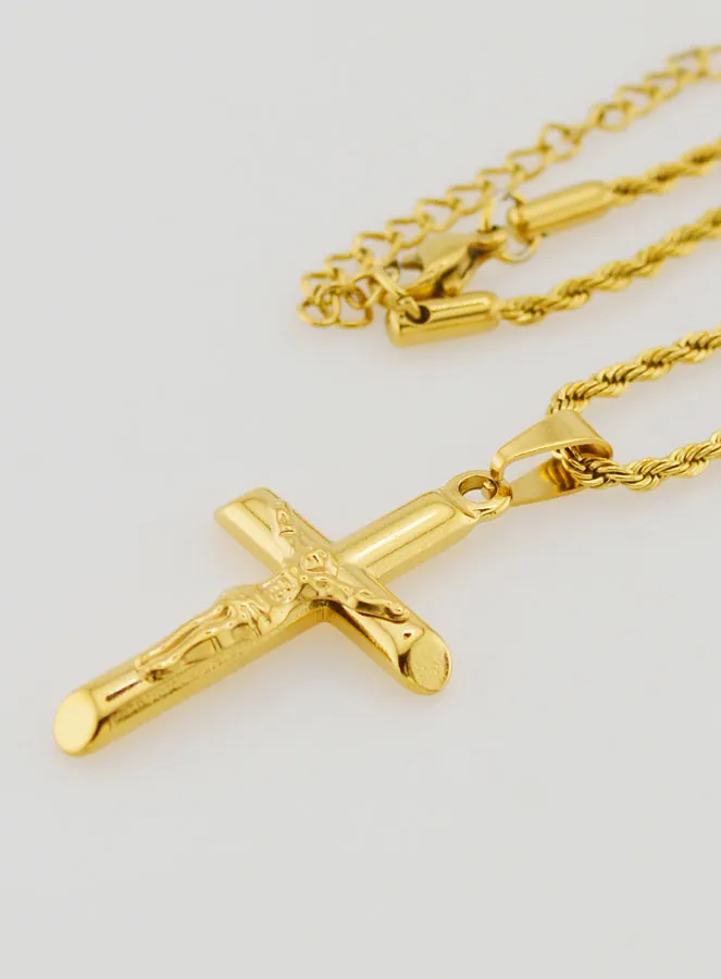 Religious Necklace Golden Stainless Steel Cross of Christ (pic 1)