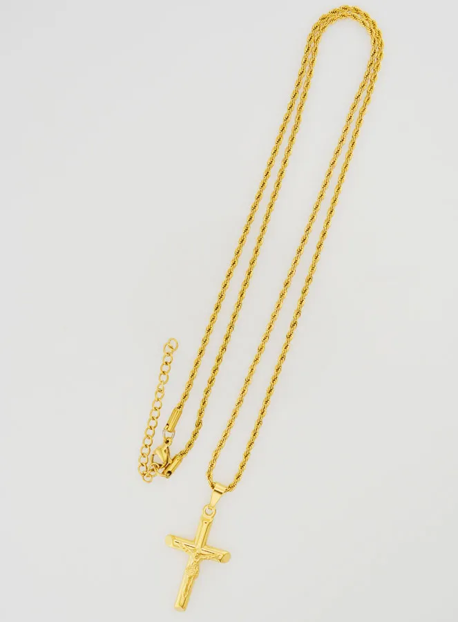 Religious Necklace Golden Stainless Steel Cross of Christ (pic 2)
